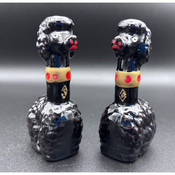Vintage Black Poodle Salt & Pepper Shakers Ceramic Japan MCM - Picture 2 of 7